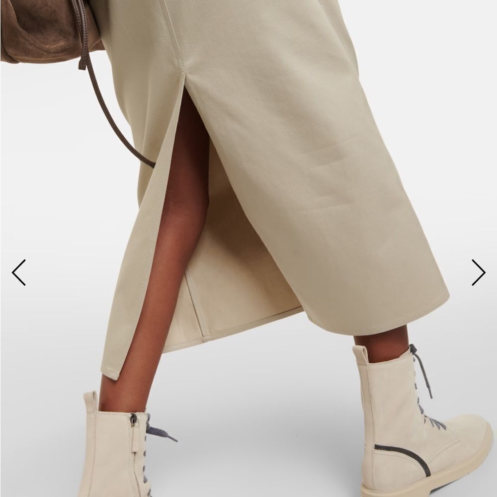 BRUNELLO CUCINELLI | NEW Greige Tan Cotton Denim Midi Skirt Women’s Size 6 - Picture 4 of 16